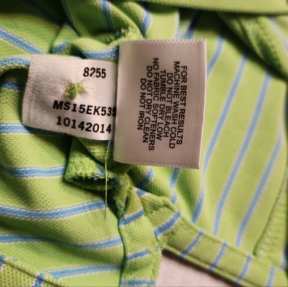 Peter Millar Men's Summer Comfort Polo Green w Blue stripes Sz Med - Picture 2 of 8
